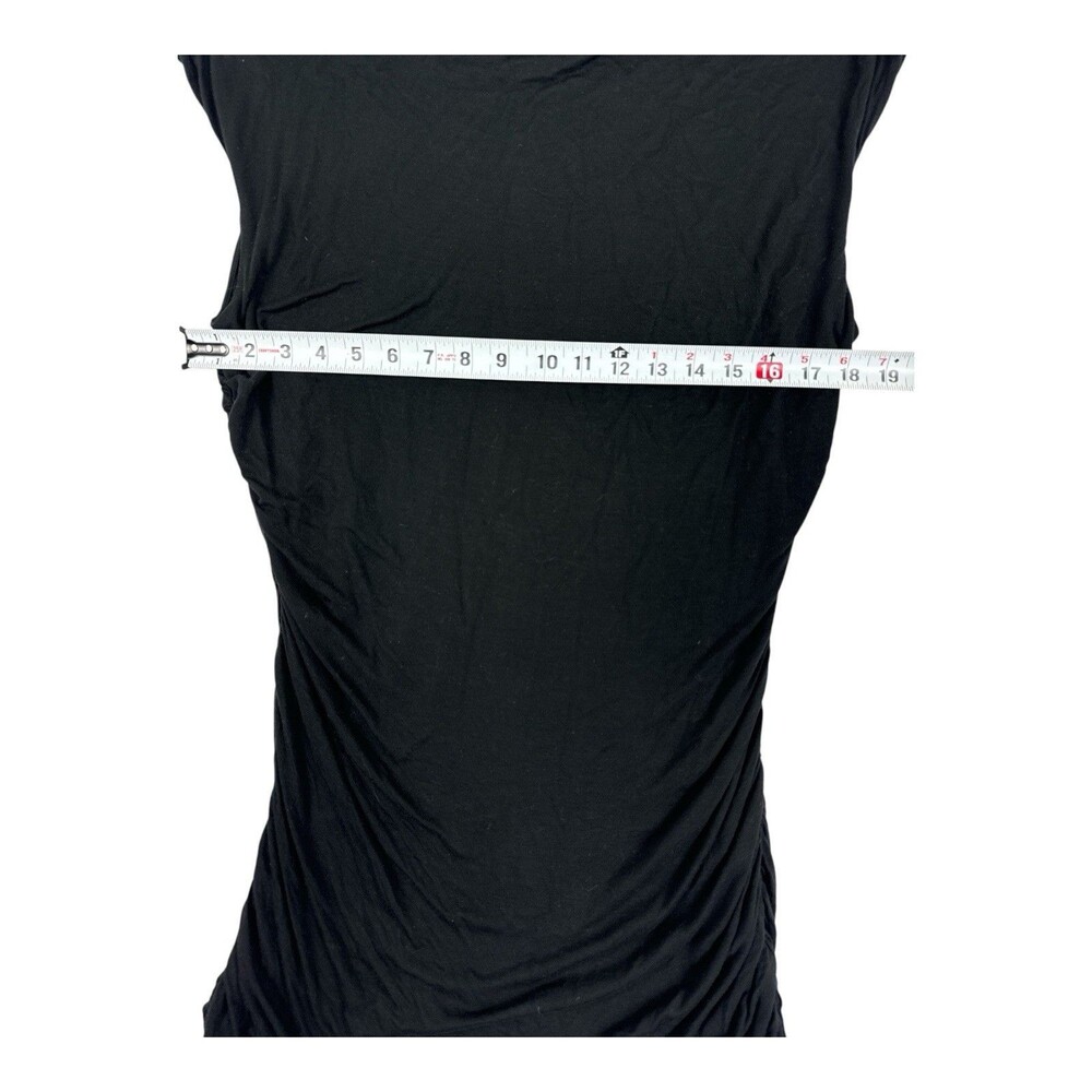 WD.NY Black Ruched Mini Dress Women’s Large Stretch Boat Neck Cap Sleeve - Picture 5 of 6